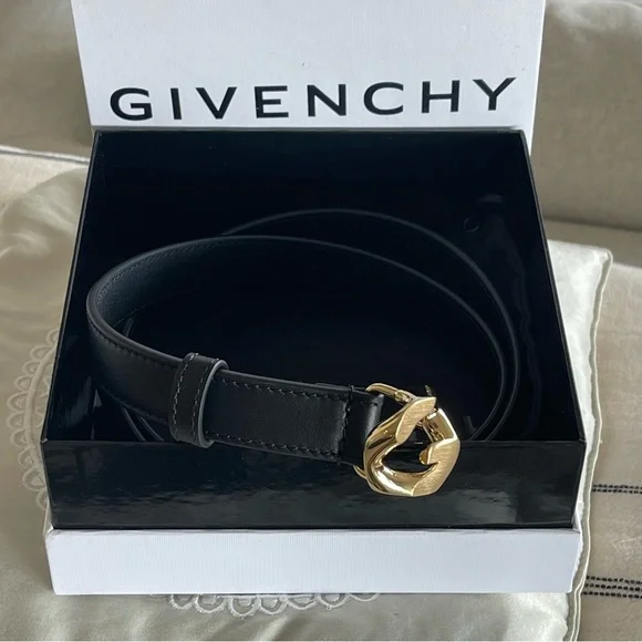 GIVENCHY G Chain Leather Belt, Black/Gold S80